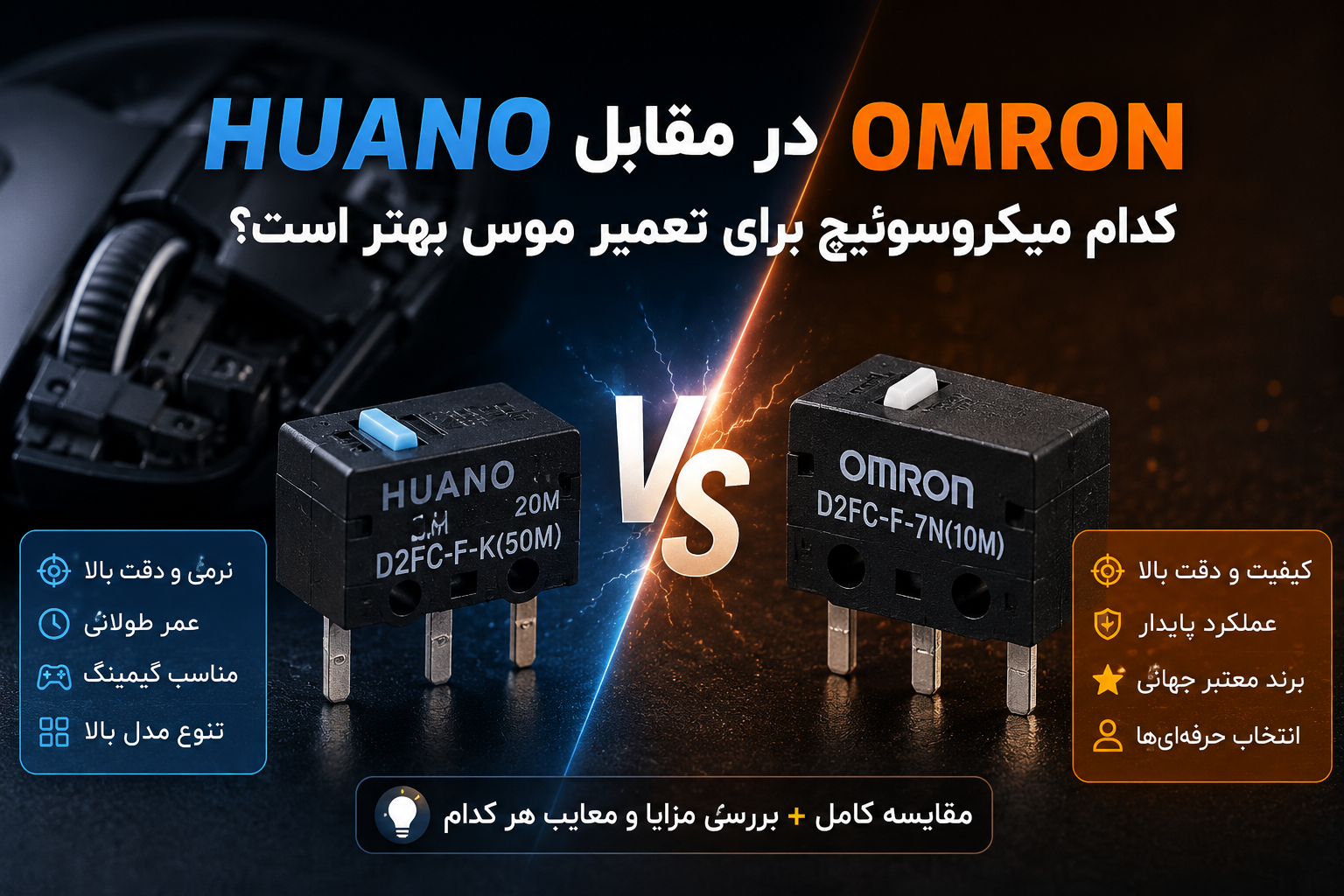 Huano در مقابل Omron | کدام میکروسوئیچ برای تعمیر موس بهتر است؟
